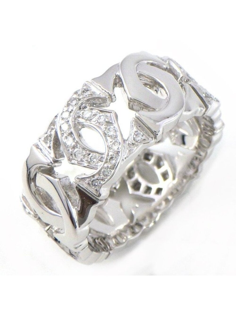 Cartier Ring Entrelace C2 2C Logo Diamond 18k White Gold